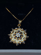 Load image into Gallery viewer, Sapphire zircon locket and earring set. طقم من قلادة وأقراط من الياقوت والزركون.
